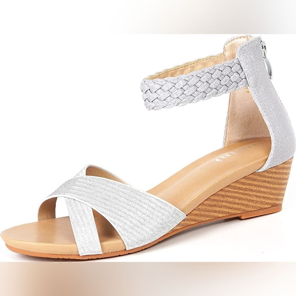 (22-2045) Intini Women's Dressy Low Wedge Sandals Ankle Strap Sz 40 (9.5)